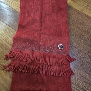 Calvin Klein Red Fringe Scarf with Logo